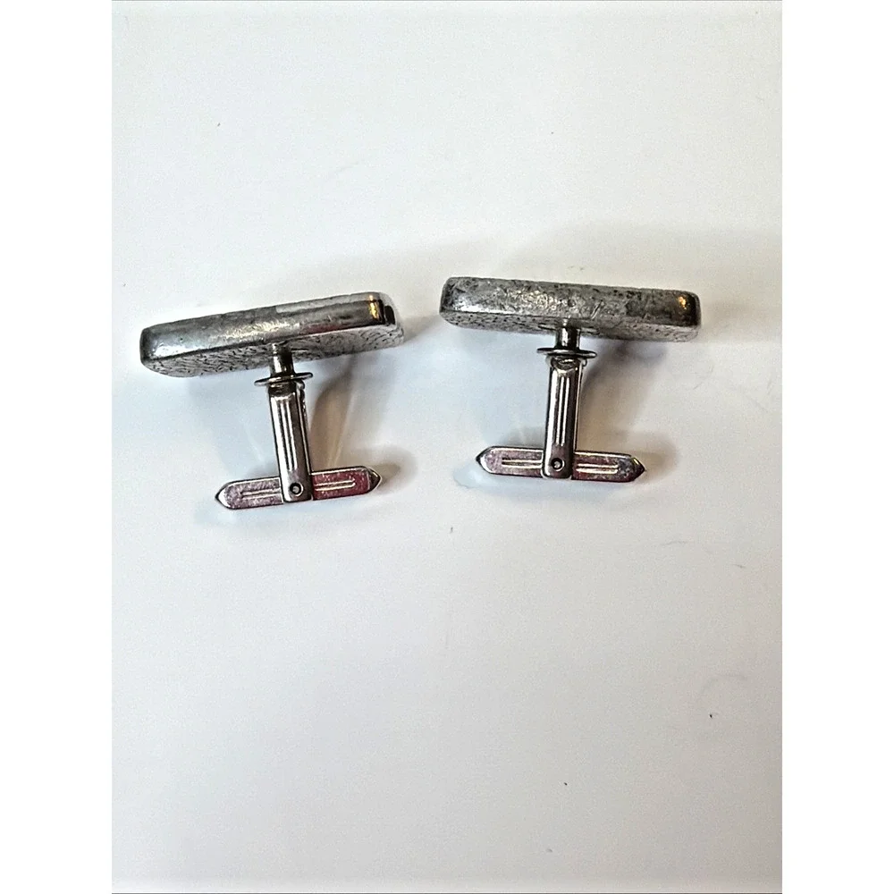 Vintage HICKOK USA Black Gold Enamel Silver Tone Abstract Cufflinks Mid Century